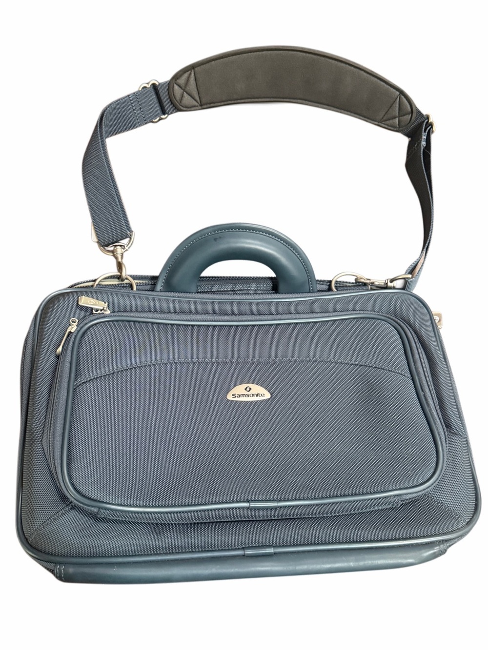 Samsonite Slate Blue Laptop Briefcase with Top Handle and Strap